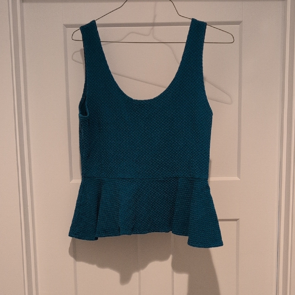 Ganni Teal Peplum Tank Top